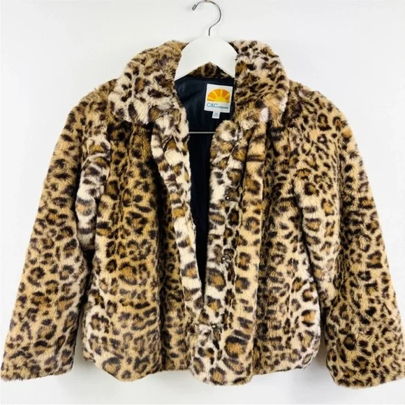 C & C California little girls leopard faux fur coat